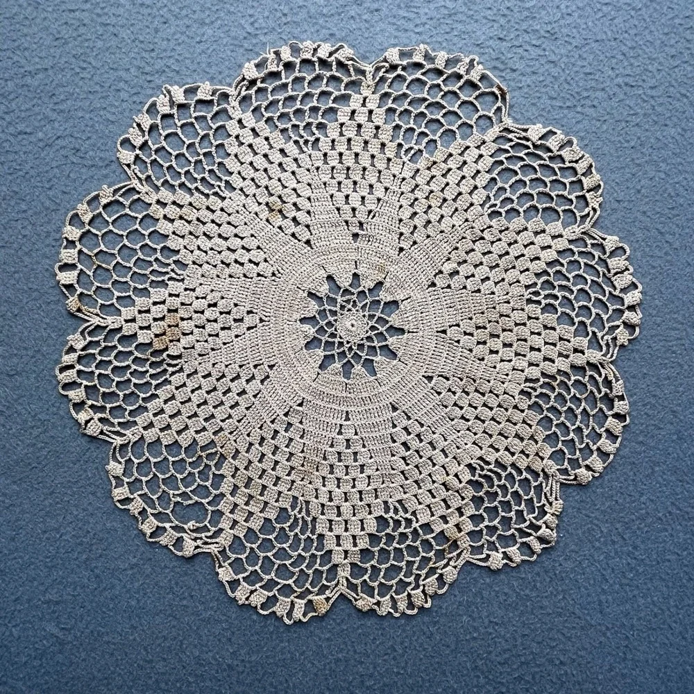 Handcrafted Crochet Lace Round‎ Doily Cotton 13.5 Inch Vintage Cottagecore Decor